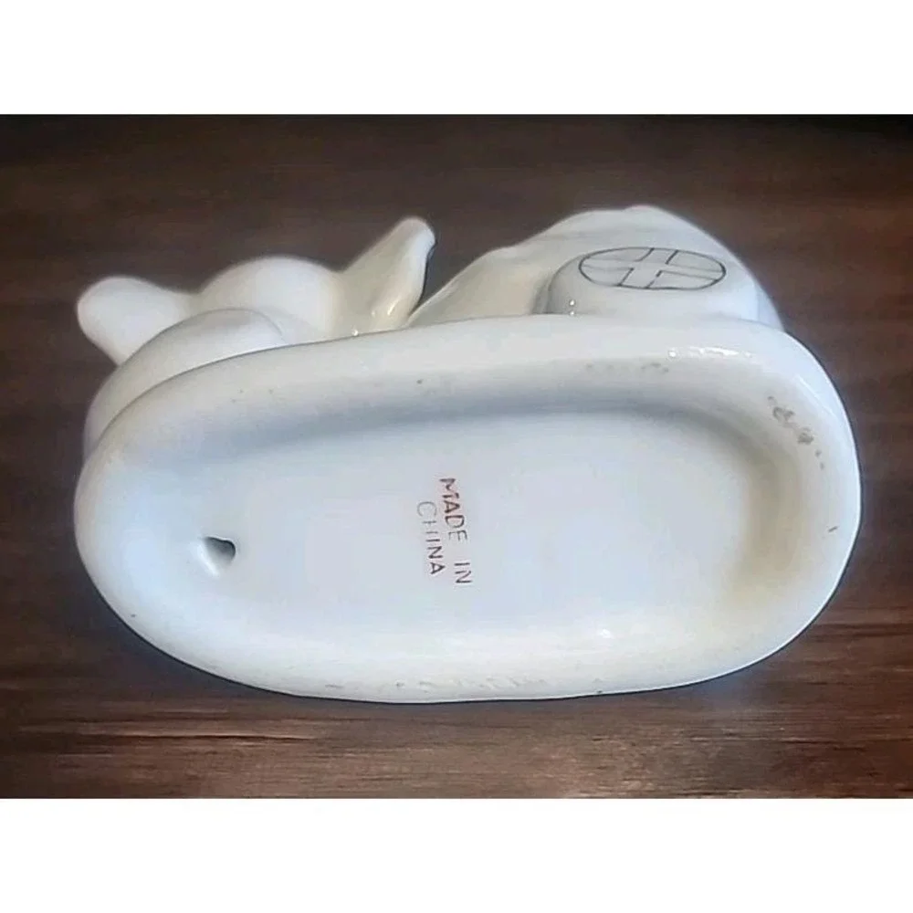 Vintage Elephant Ring Holder Jewelry Dish Porcelain Trunk Up Decor